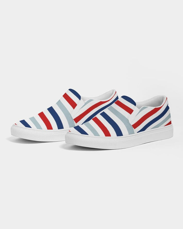 Womens Sneakers - Canvas Slip On Shoes Red White Blue Striped Print - Womens