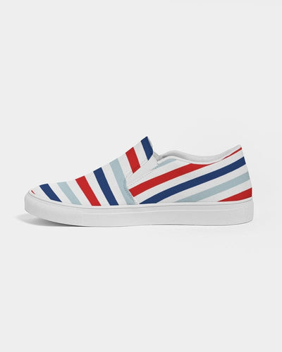 Womens Sneakers - Canvas Slip On Shoes Red White Blue Striped Print - Womens