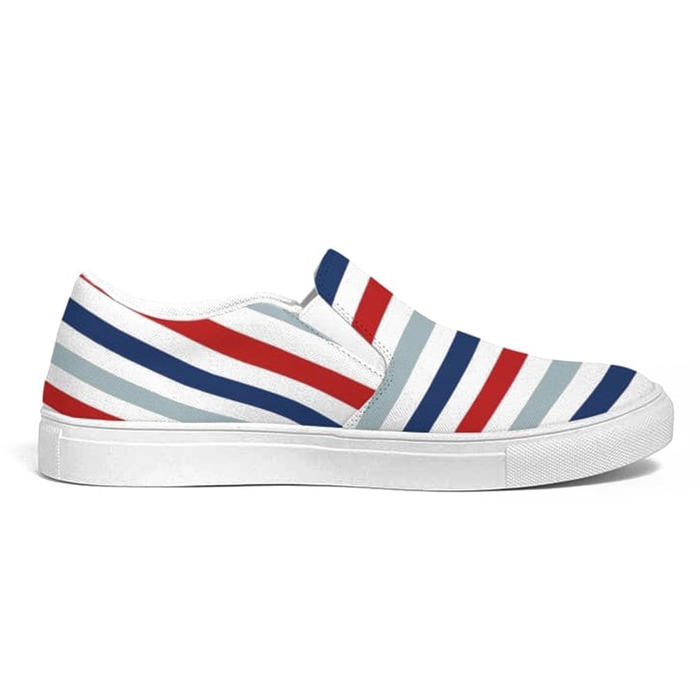 Womens Sneakers - Canvas Slip On Shoes Red White Blue Striped Print - Womens