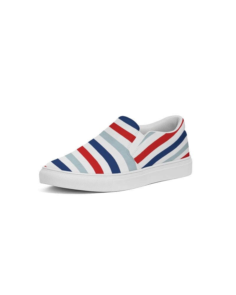 Womens Sneakers - Canvas Slip On Shoes Red White Blue Striped Print - Womens