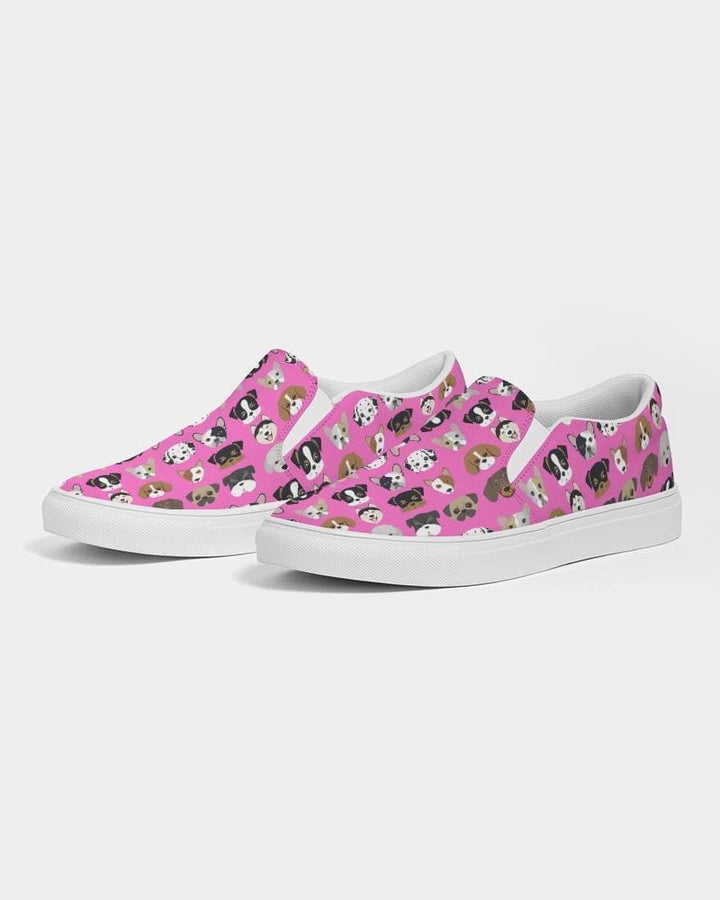 Womens Sneakers - Canvas Slip Ons Pink Doggie Love Print - Womens | Sneakers