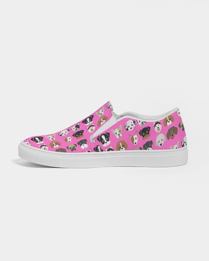 Womens Sneakers - Canvas Slip Ons Pink Doggie Love Print - Womens | Sneakers