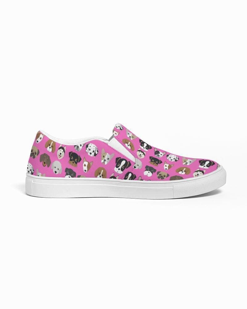 Womens Sneakers - Canvas Slip Ons Pink Doggie Love Print - Womens | Sneakers