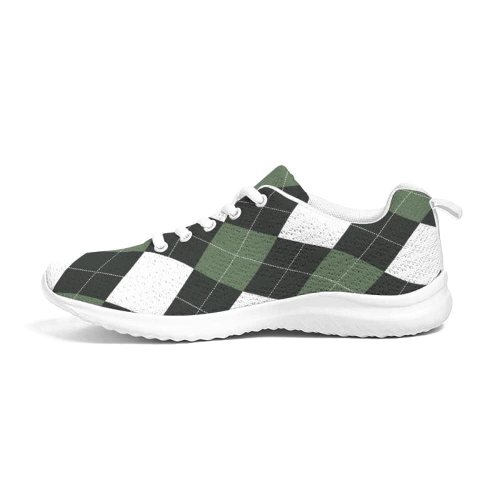 Womens Sneakers - Green and White Plaid Canvas Sports Shoes / Running - Womens