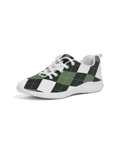 Womens Sneakers - Green And White Plaid Canvas Sports Shoes / Running - Womens |