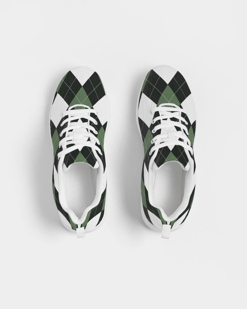 Womens Sneakers - Green And White Plaid Canvas Sports Shoes / Running - Womens |