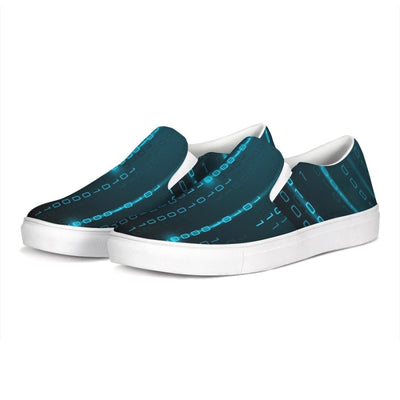 Womens Sneakers - Green Digital Code Style Low Top Slip-on Canvas Shoes - Womens