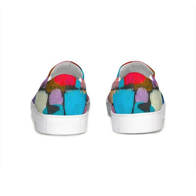 Womens Sneakers - Multicolor Geometric Style Low Top Slip-on Canvas Shoes -