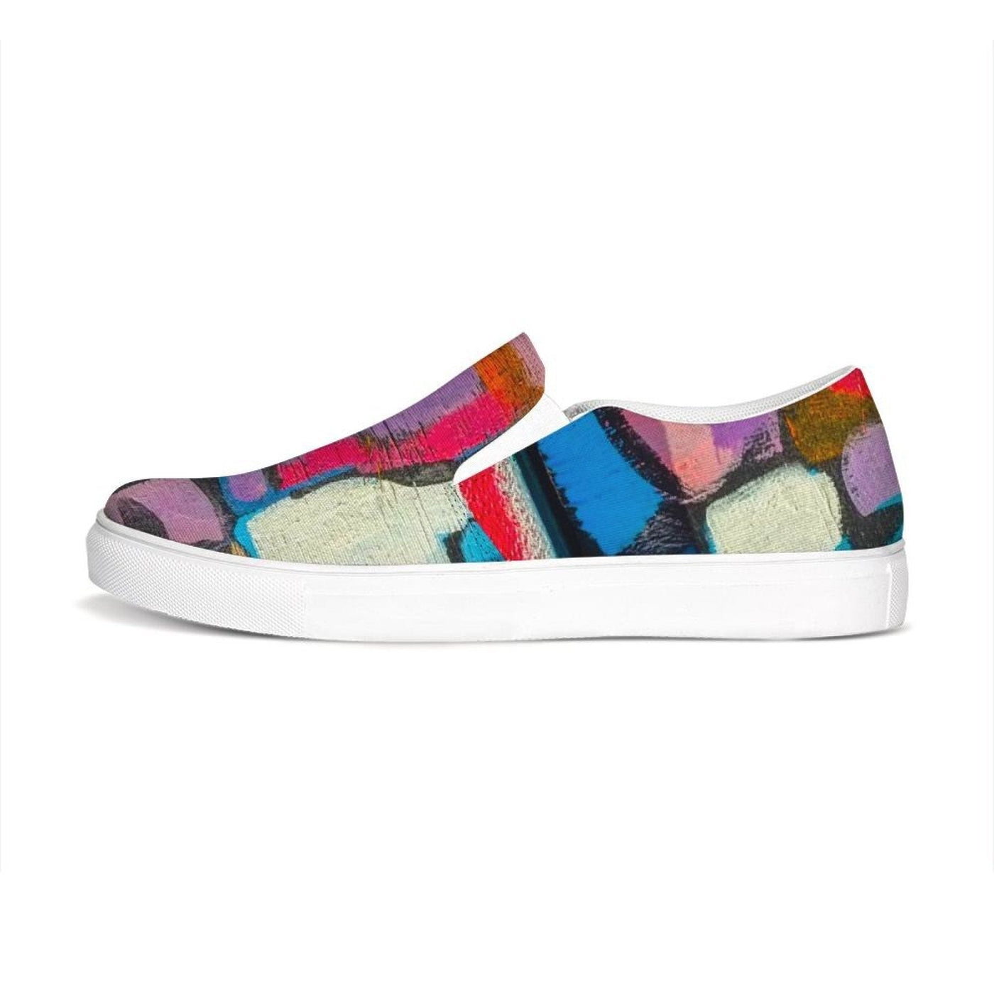 Womens Sneakers - Multicolor Geometric Style Low Top Slip-on Canvas Shoes -