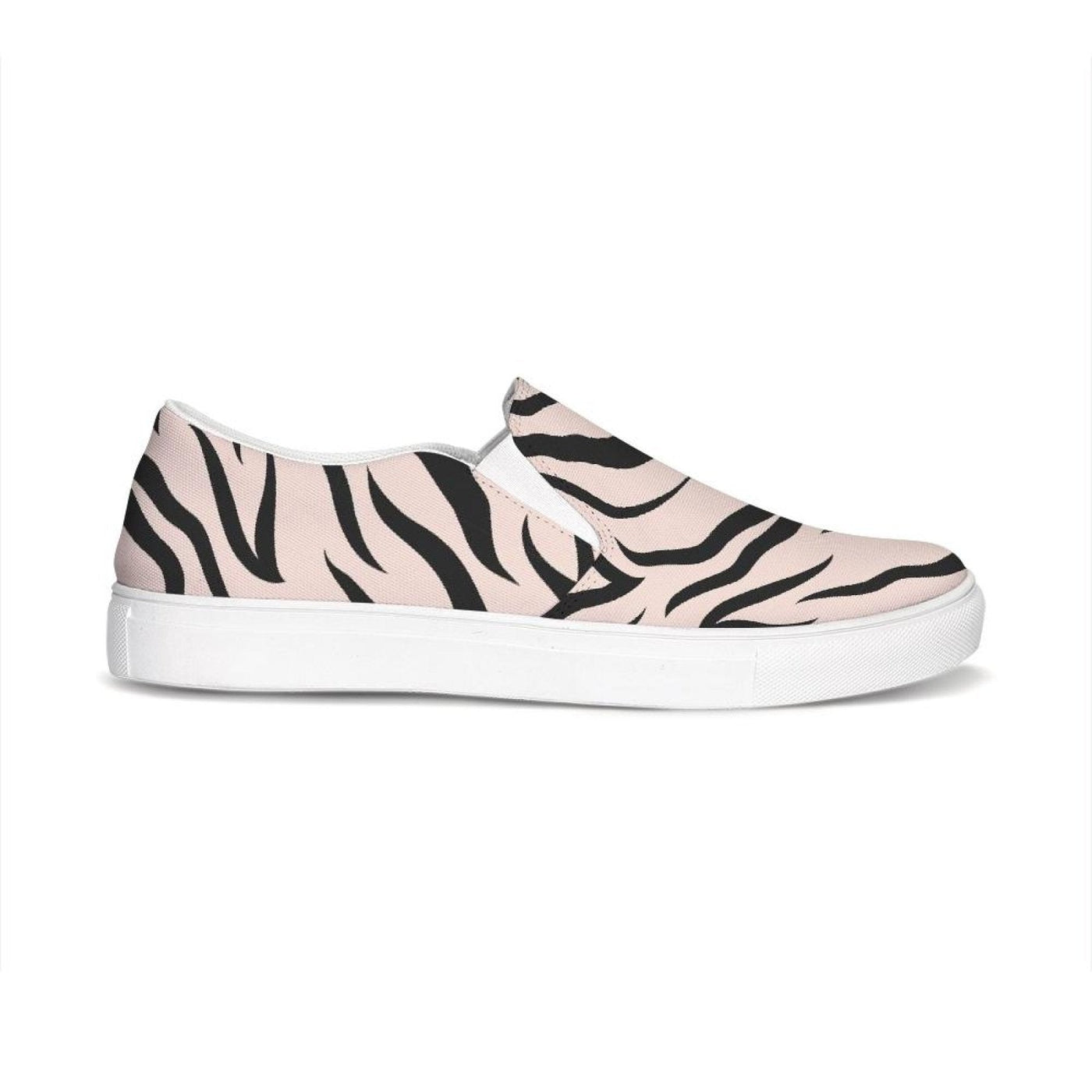 Womens Sneakers - Pink And Black Zebra Stripe Canvas Sports Shoes / Slip-on -