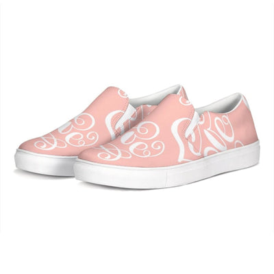 Womens Sneakers - Pink And White Love Print Low Top Slip-on Canvas Shoes