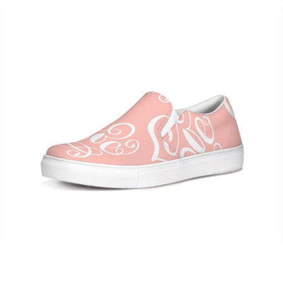 Womens Sneakers - Pink And White Love Print Low Top Slip-on Canvas Shoes