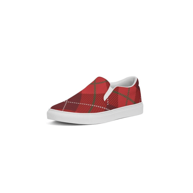 Womens Sneakers - Red Plaid Canvas Sports Shoes / Slip-on - Womens | Sneakers