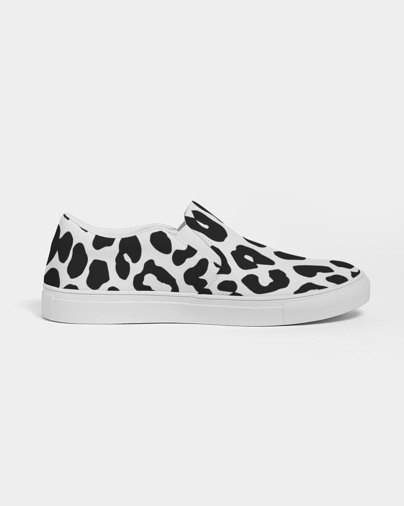 Womens Sneakers - Slip On Canvas Shoes Black And White Leopard Print - Womens