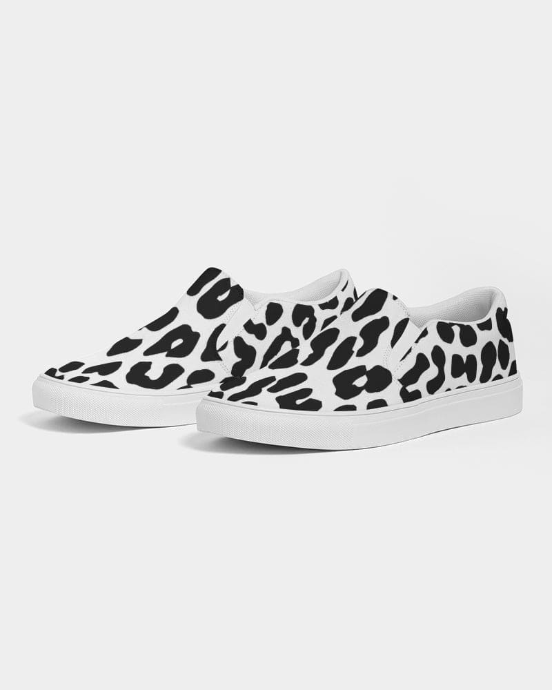 Womens Sneakers - Slip On Canvas Shoes Black And White Leopard Print - Womens