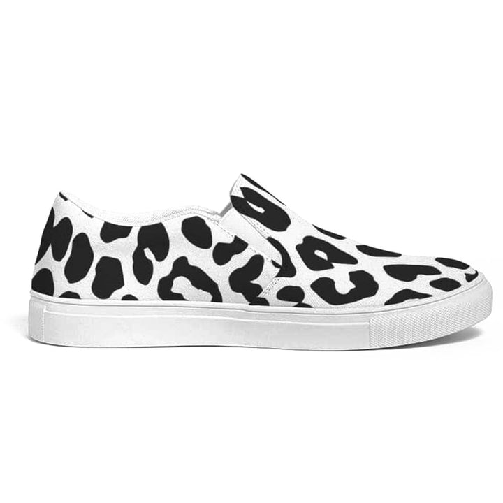 Womens Sneakers - Slip On Canvas Shoes Black And White Leopard Print - Womens