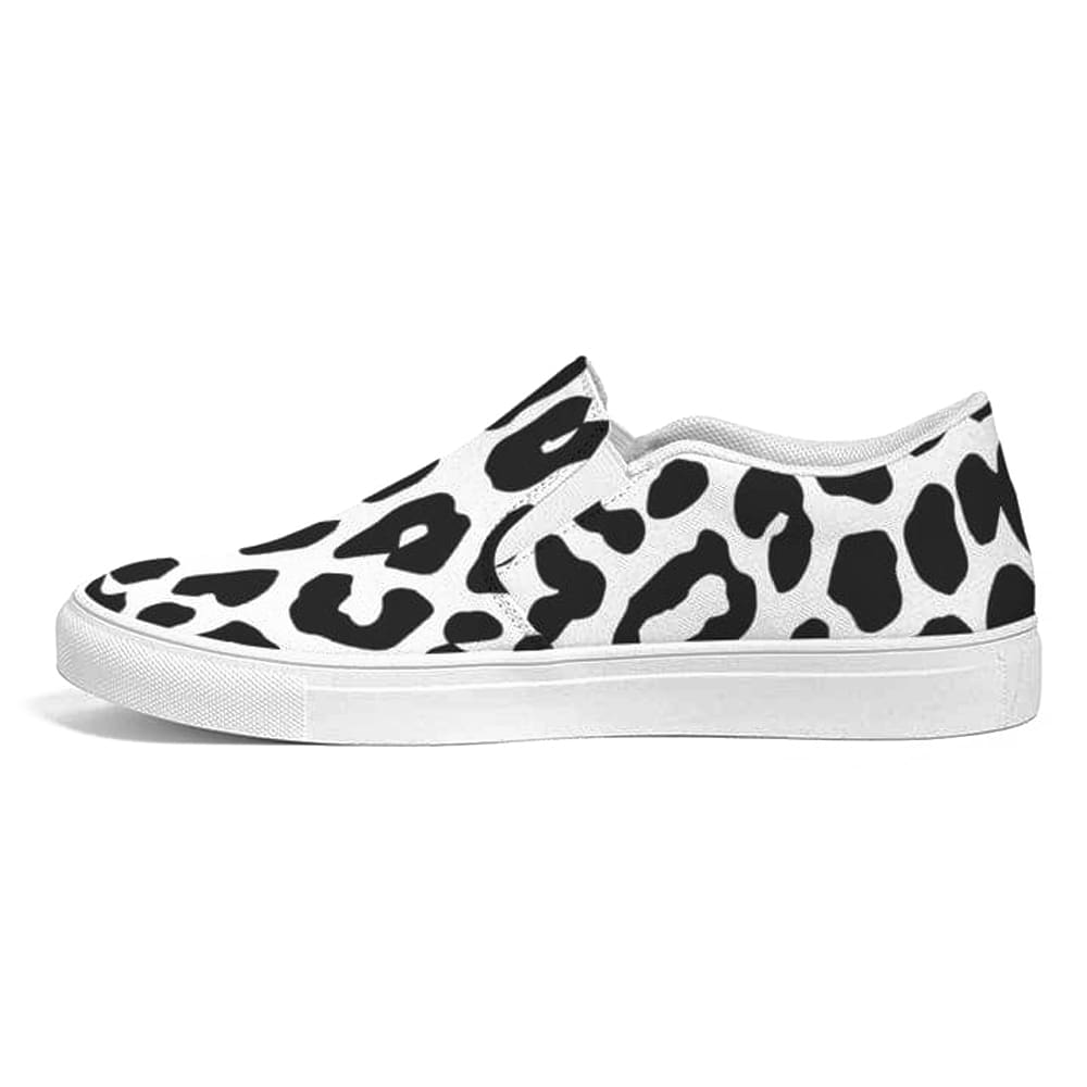 Womens Sneakers - Slip On Canvas Shoes Black And White Leopard Print - Womens