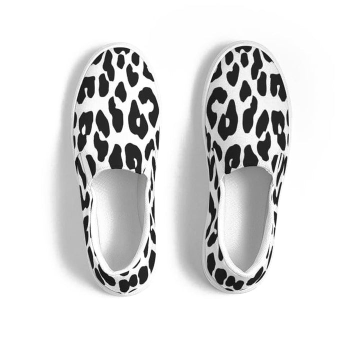 Womens Sneakers - Slip On Canvas Shoes Black And White Leopard Print - Womens