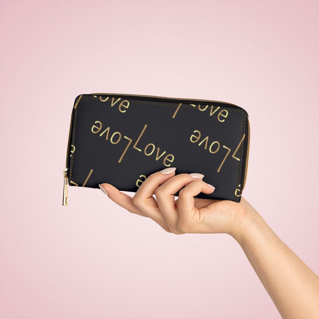 Womens Wallet Zip Purse Black & Beige Love - Bags | Wallets