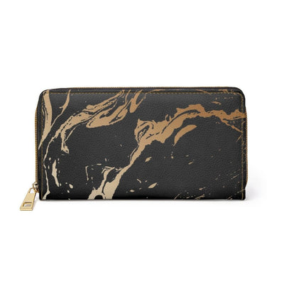 Womens Wallet Zip Purse Black & Beige Marble Swirl - Bags | Wallets