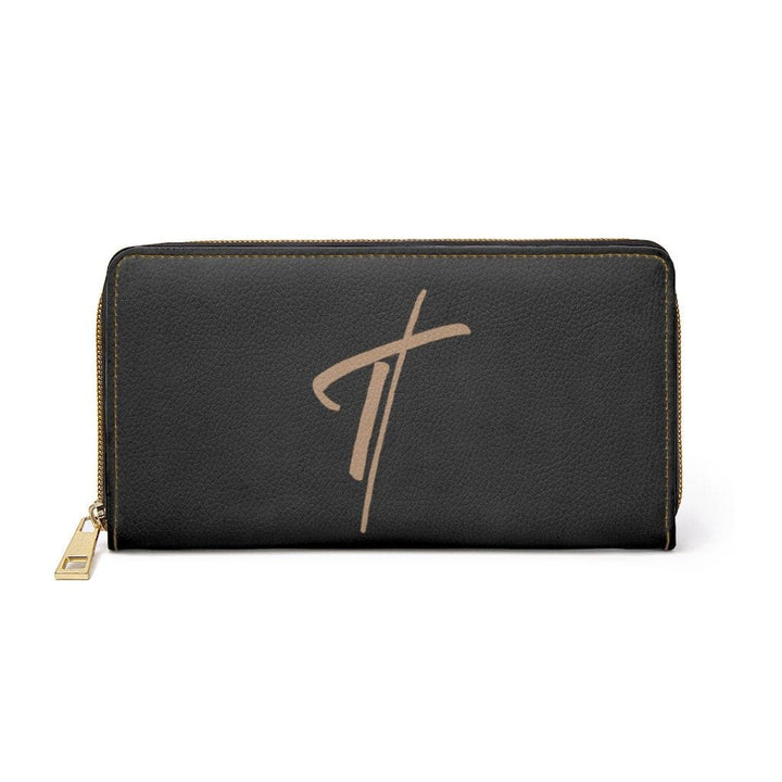 Womens Wallet - Zip Purse - Black and Light Brown Cross - Bags/Zipper Wallets