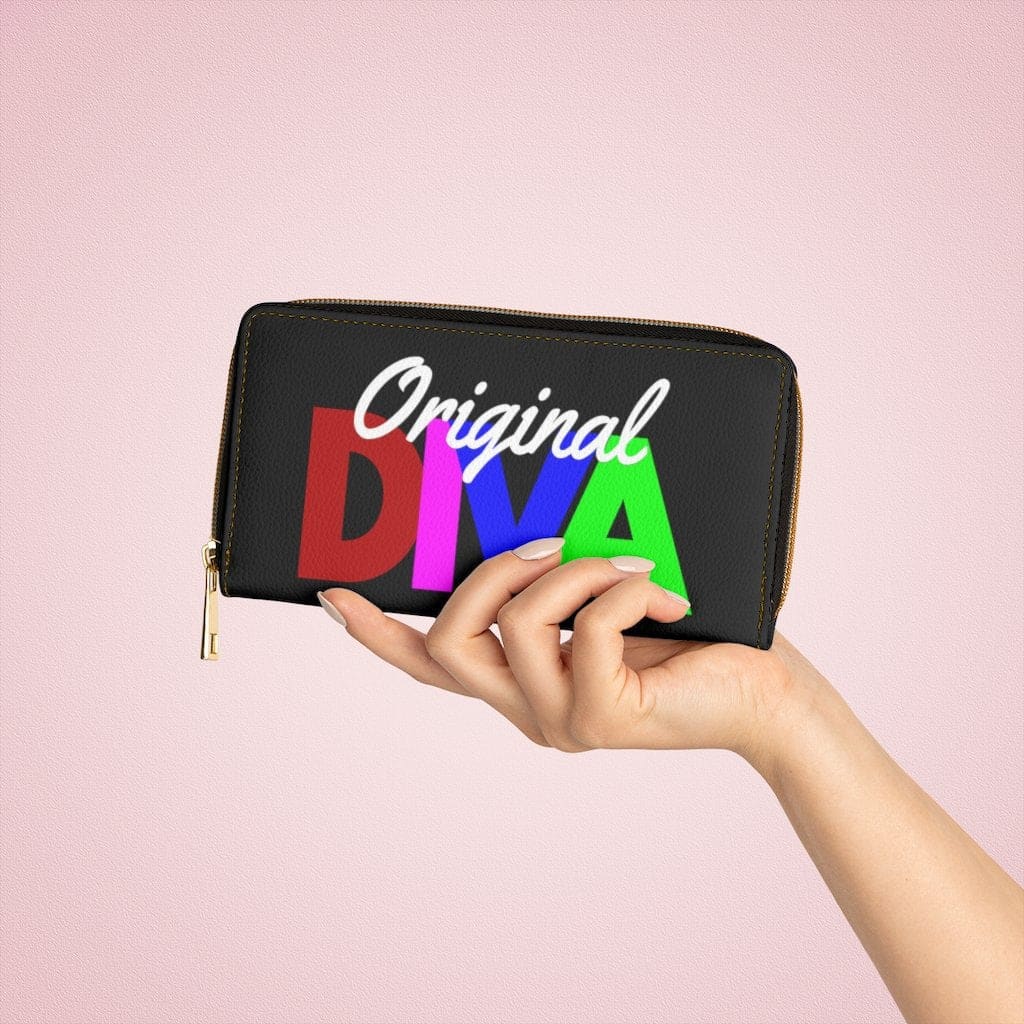 Womens Wallet - Zip Purse - Black Multicolor Original Diva - Bags/Zipper Wallets