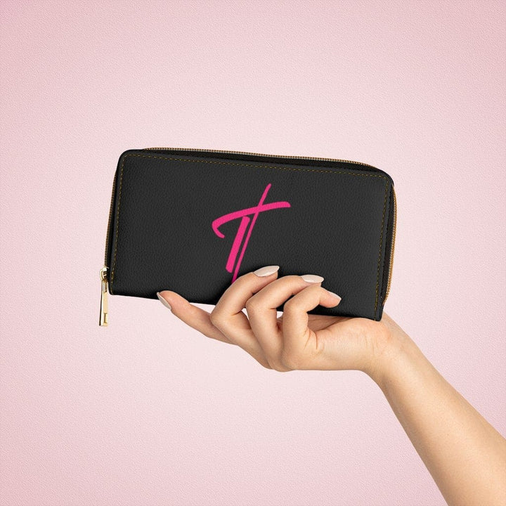 Womens Wallet - Zip Purse - Black and Pink Cross - Bags/Zipper Wallets