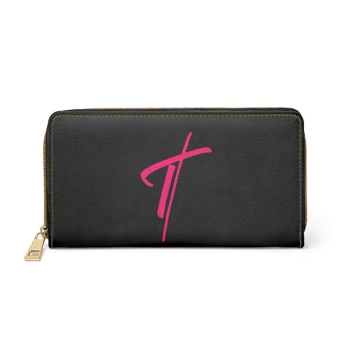 Womens Wallet - Zip Purse - Black and Pink Cross - Bags/Zipper Wallets