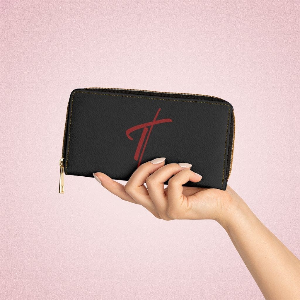 Womens Wallet Zip Purse Black & Red Cross - Bags | Zipper Wallets