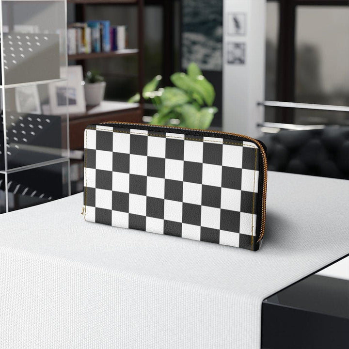 Womens Wallet - Zip Purse - Black and White Checker - Bags/Zipper Wallets