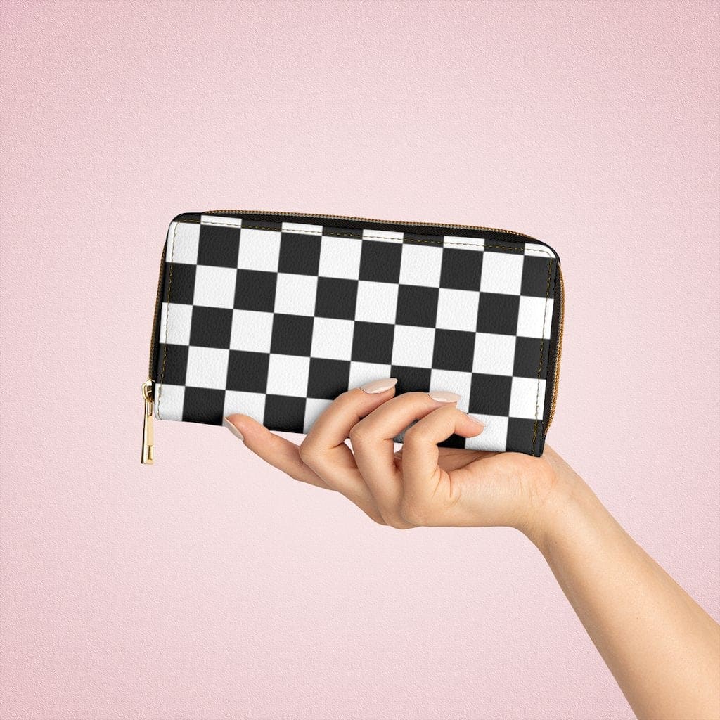 Womens Wallet Zip Purse Black & White Checker - Bags | Wallets