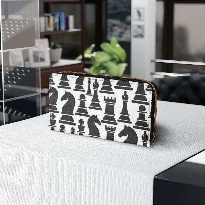 Womens Wallet - Zip Purse - Black and White Chess - Bags/Zipper Wallets