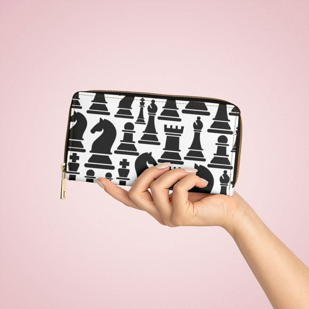 Womens Wallet - Zip Purse - Black and White Chess - Bags/Zipper Wallets