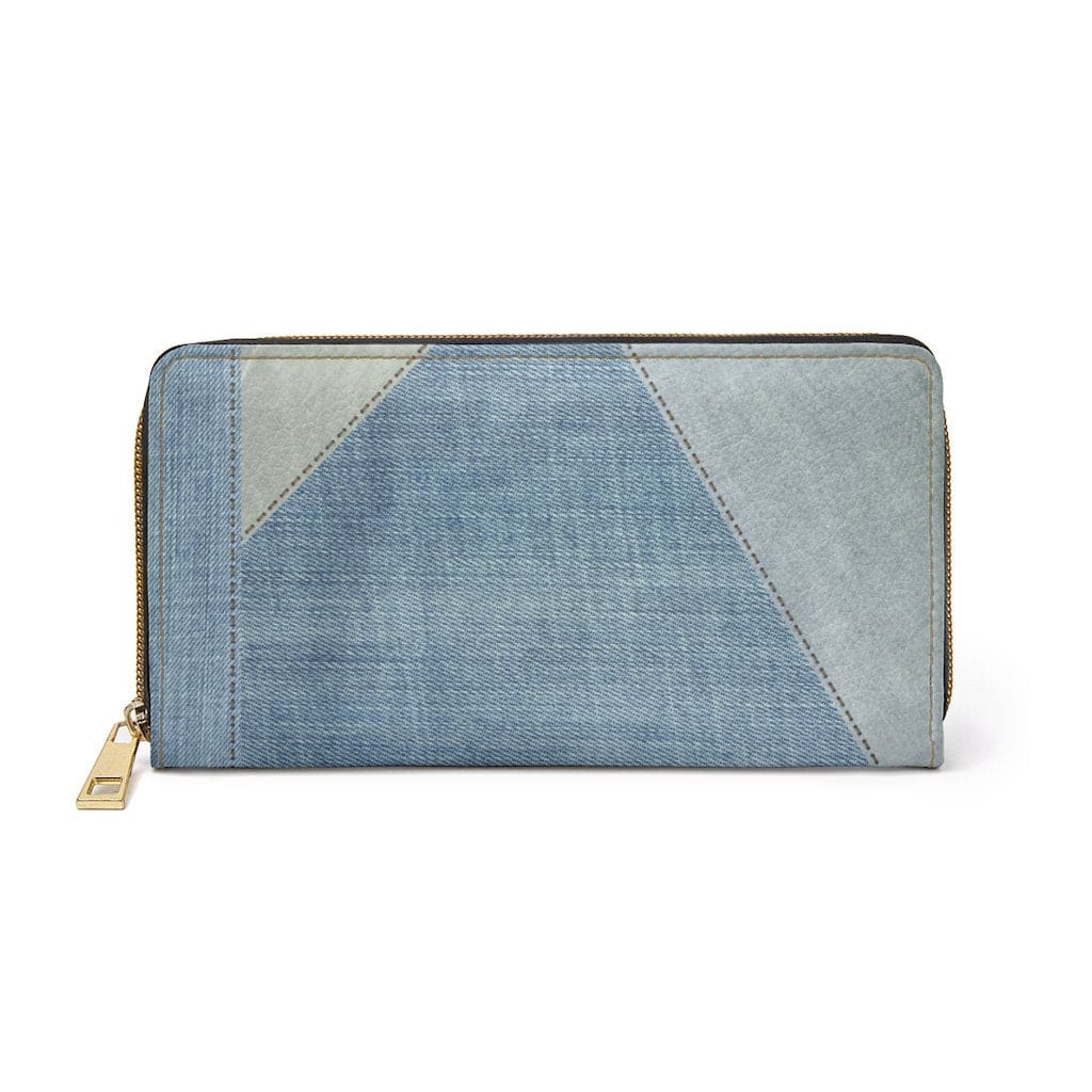 Womens Wallet Zip Purse Blue Denim Geometric - Bags | Zipper Wallets