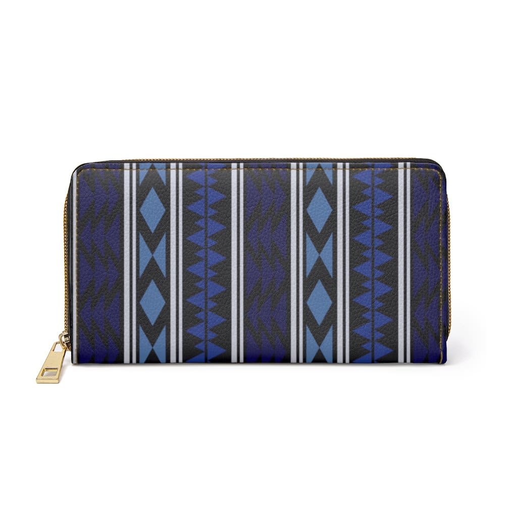 Womens Wallet - Zip Purse - Blue Geometric Aztec V- - Bags/Zipper Wallets