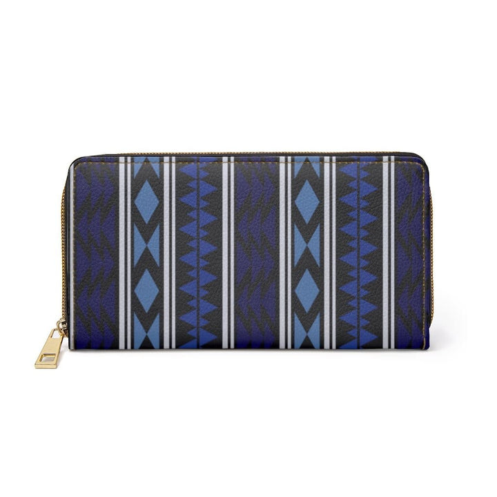 Womens Wallet - Zip Purse - Blue Geometric Aztec V- - Bags/Zipper Wallets