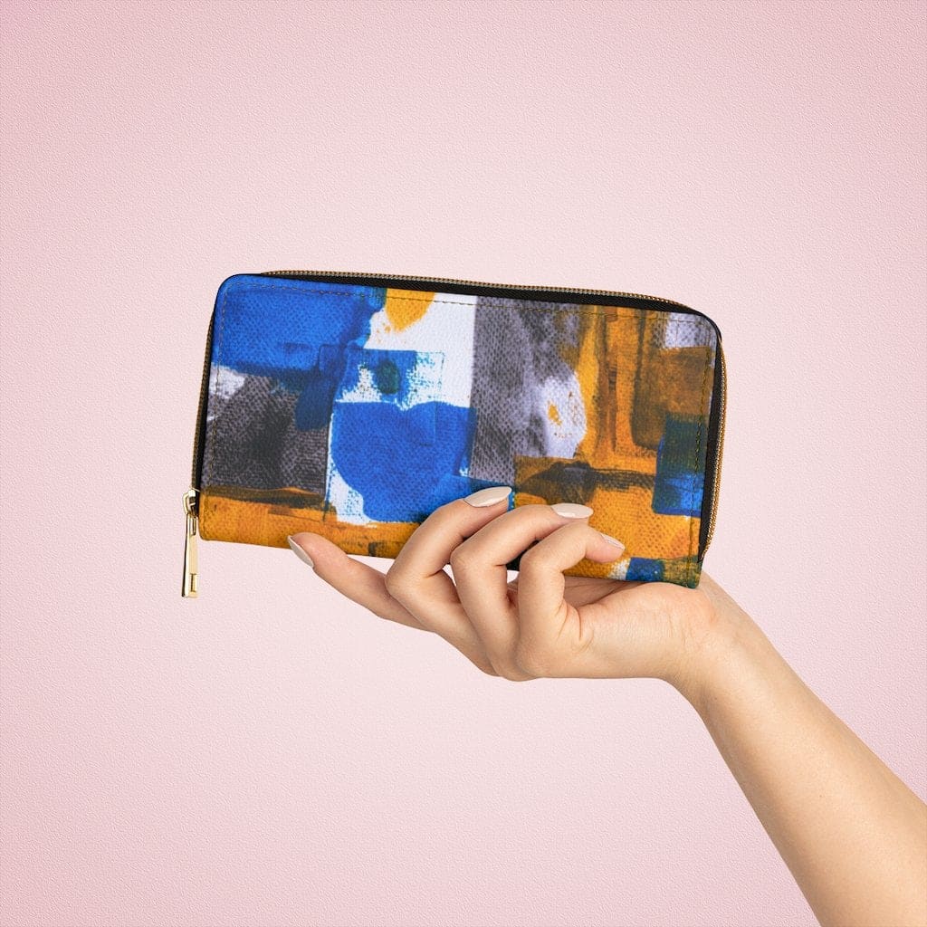 Womens Wallet Zip Purse Blue & Orange Geometric - Bags | Wallets