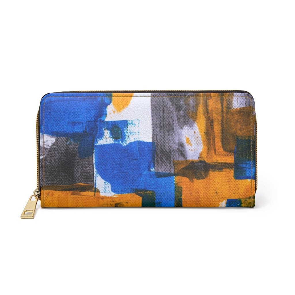 Womens Wallet - Zip Purse - Blue and Orange Geometric - Bags/Zipper Wallets
