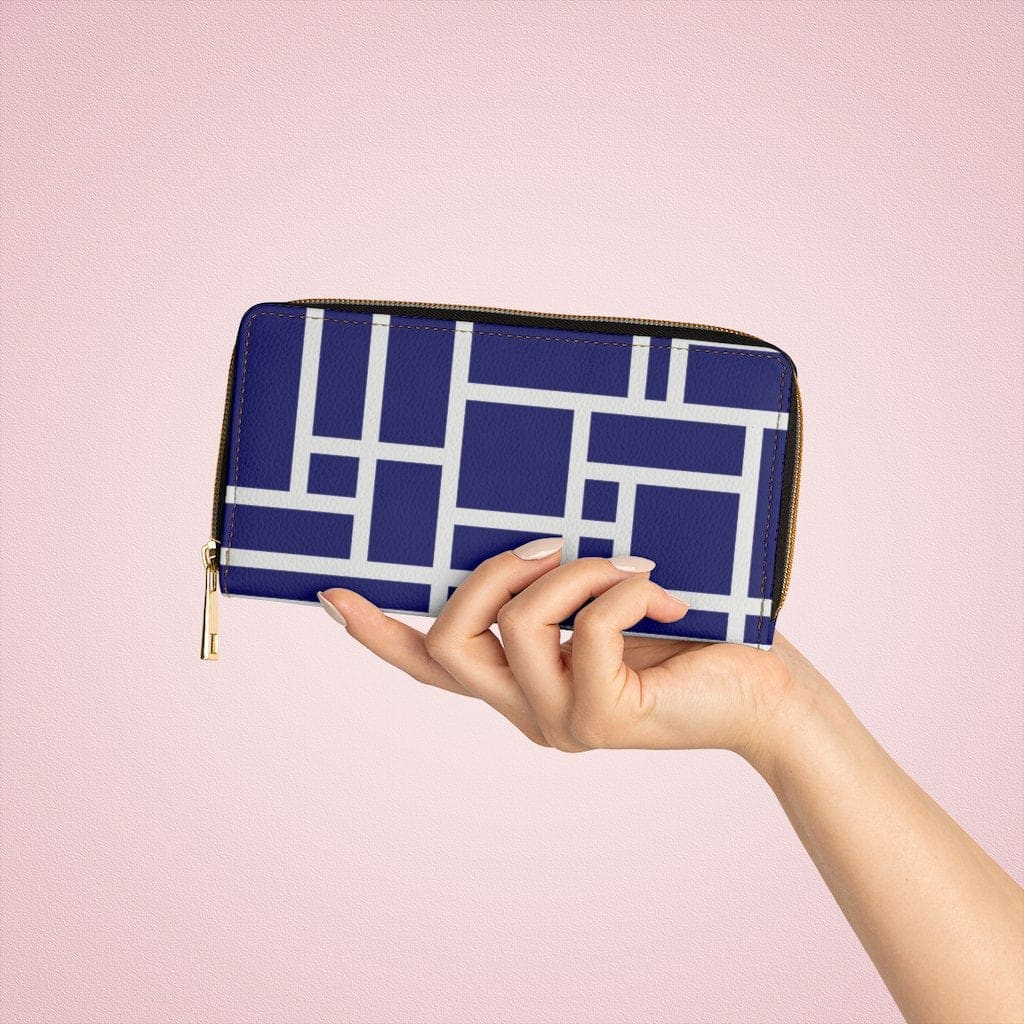Womens Wallet - Zip Purse - Blue and White Colorblock - Bags/Zipper Wallets