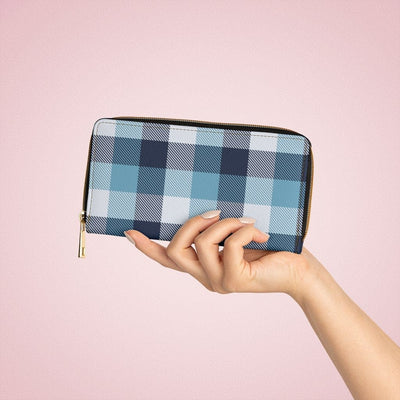 Womens Wallet Zip Purse Blue & White Tartan Plaid - Bags | Zipper Wallets