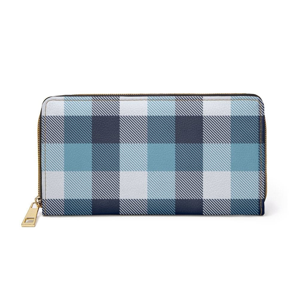 Womens Wallet Zip Purse Blue & White Tartan Plaid - Bags | Zipper Wallets