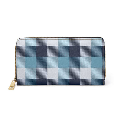 Womens Wallet Zip Purse Blue & White Tartan Plaid - Bags | Wallets