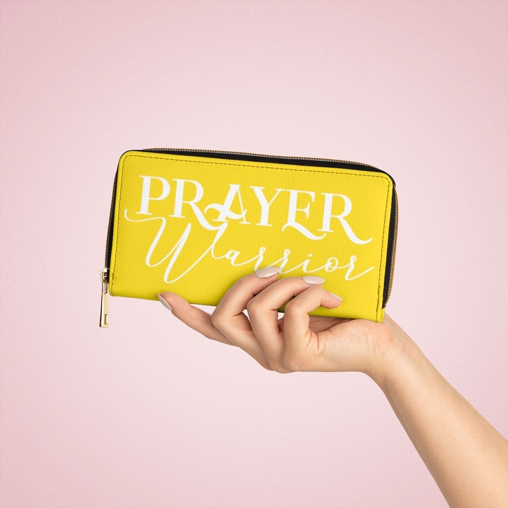 Womens Wallet - Zip Purse - Bright Yellow and White Prayer Warrior