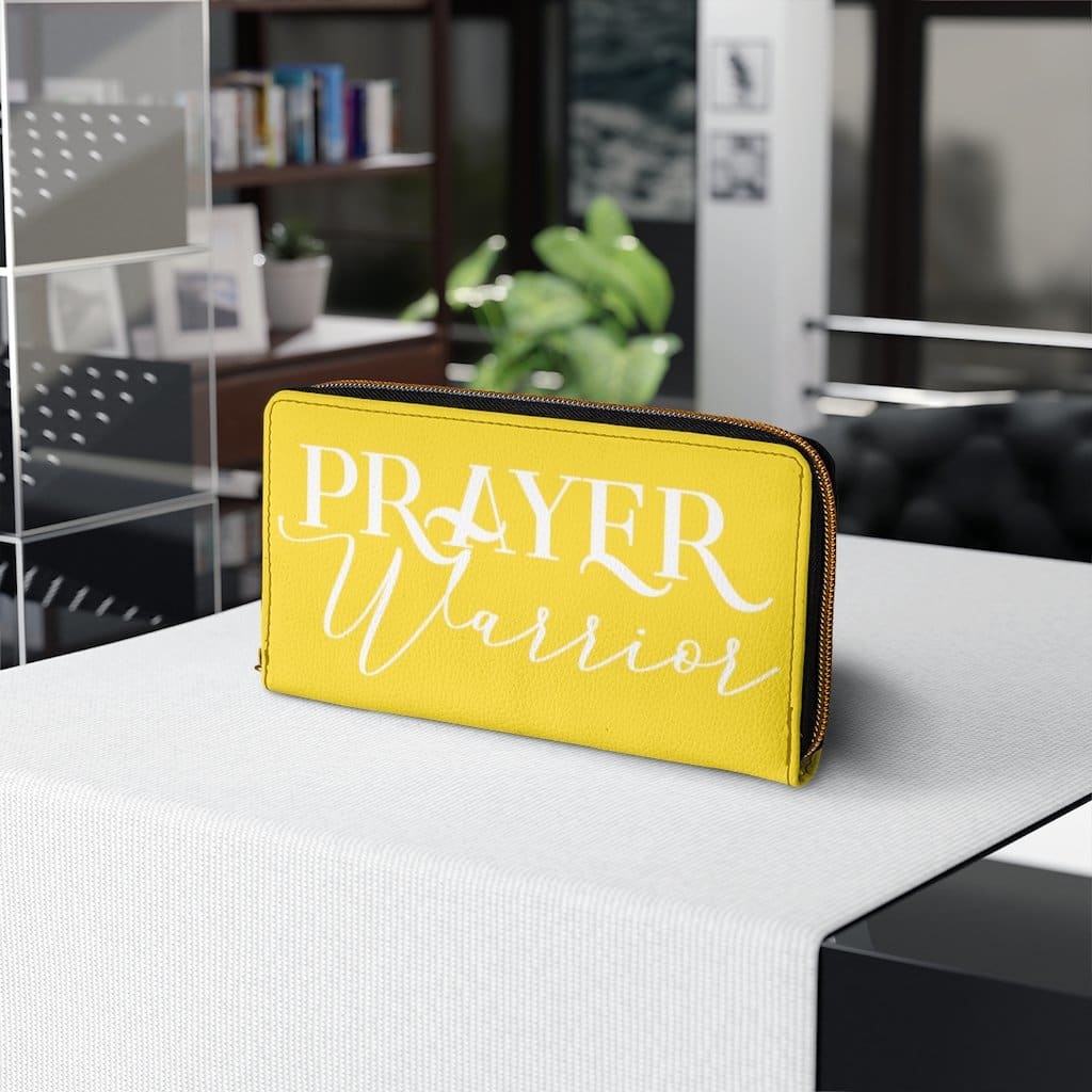 Womens Wallet - Zip Purse - Bright Yellow and White Prayer Warrior