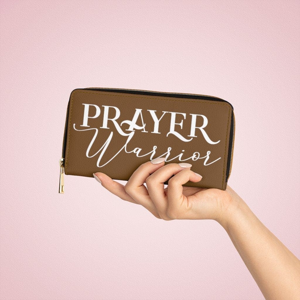 Womens Wallet Zip Purse Brown & White Prayer Warrior - Bags | Zipper Wallets