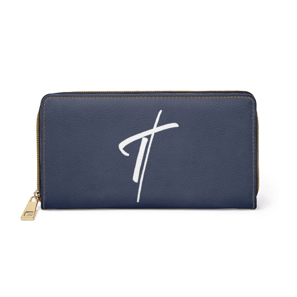 Womens Wallet - Zip Purse - Dark Blue and White Cross - Bags/Zipper Wallets