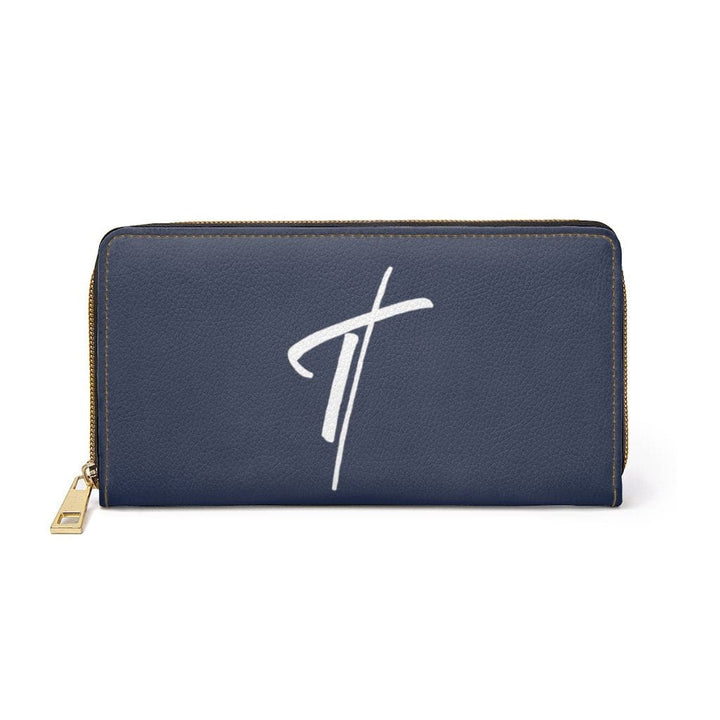 Womens Wallet - Zip Purse - Dark Blue and White Cross - Bags/Zipper Wallets