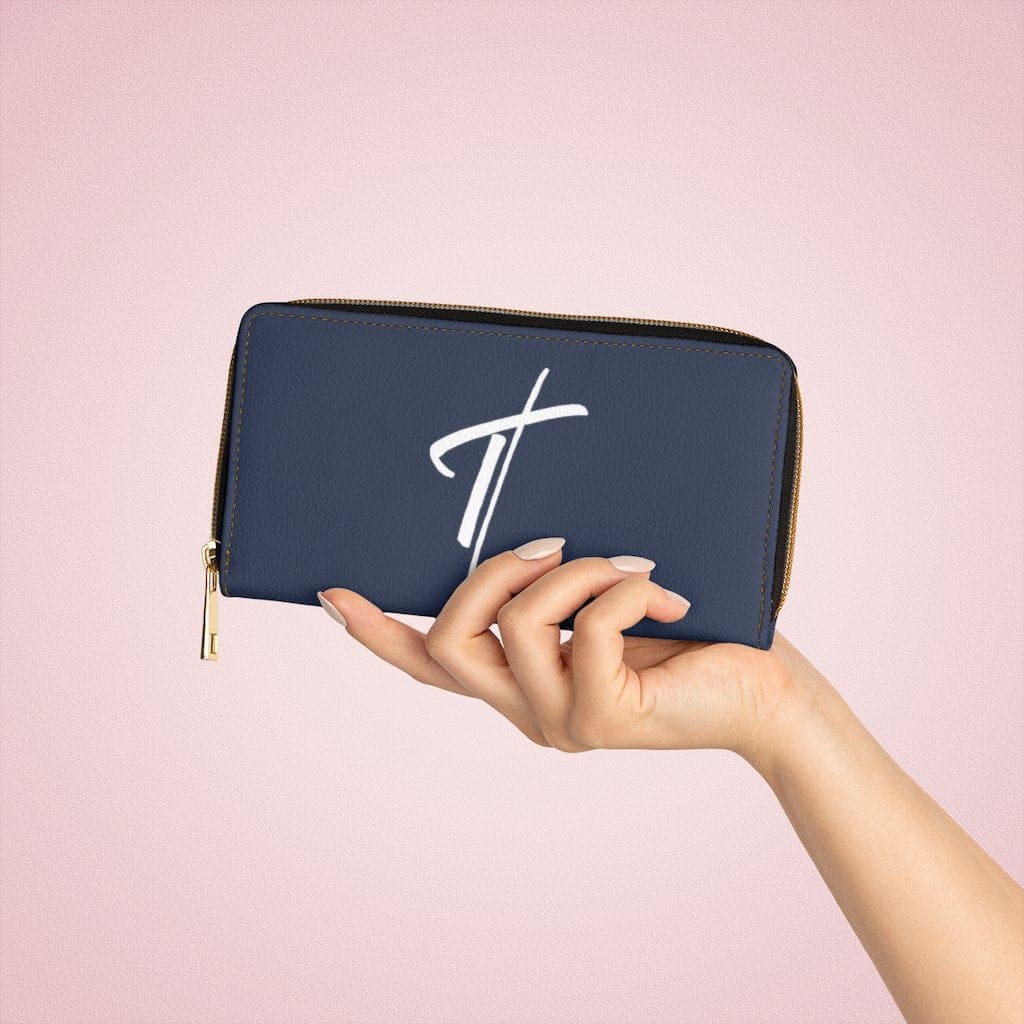 Womens Wallet Zip Purse Dark Blue & White Cross - Bags | Zipper Wallets