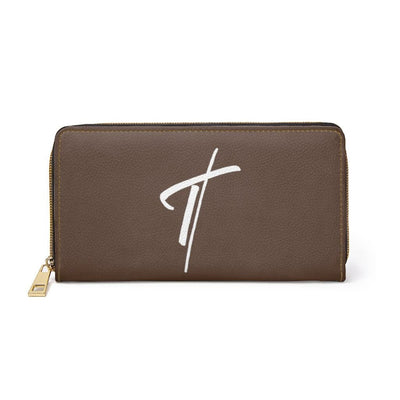 Womens Wallet Zip Purse Dark Brown & White Cross - Bags | Zipper Wallets