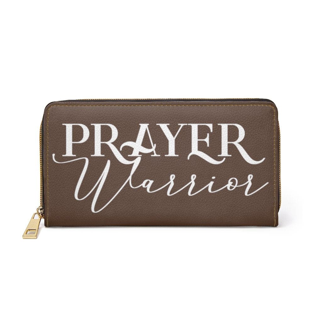 Womens Wallet - Zip Purse - Dark Brown and White Prayer Warrior - Bags/Zipper